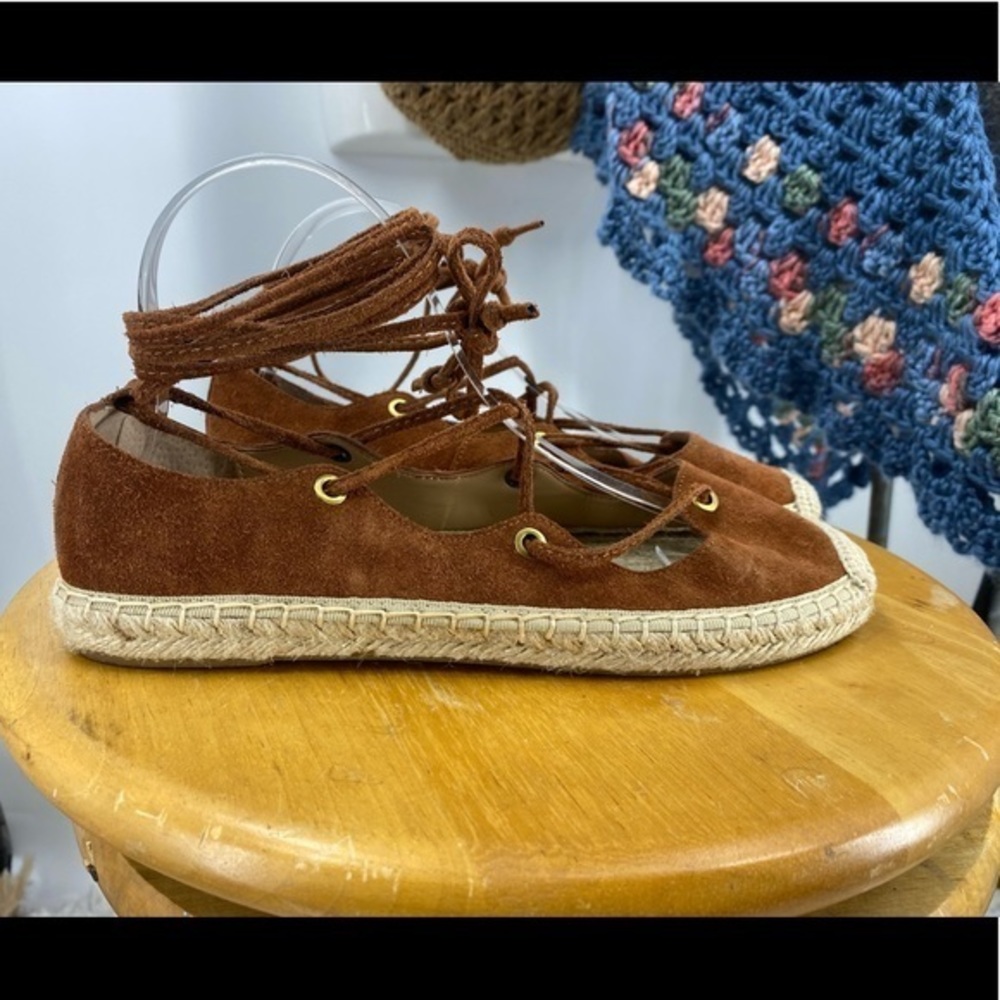 Banana republic suede espadrille ankle wrap shoe 8